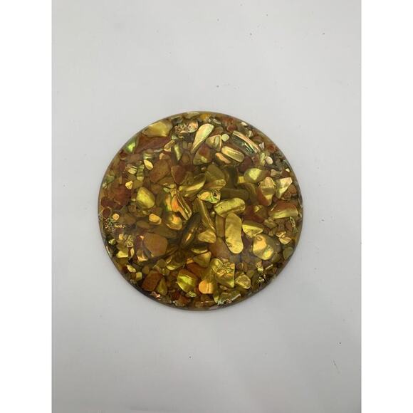 Vintage MCM Amber Plympton's Lucite & Genuine Abalone Shell Trivet Decor - Picture 2 of 6